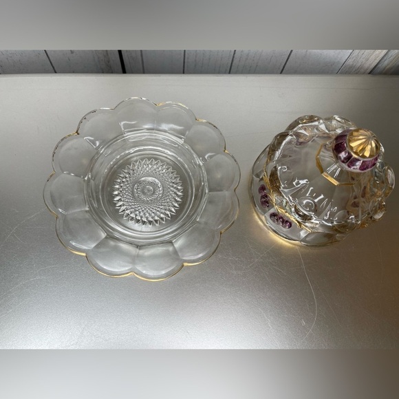 VTG EAPG Mosser Northwood Red Cherry Gold Glass Butter Cheese Dish Thumbprint - Picture 3 of 6